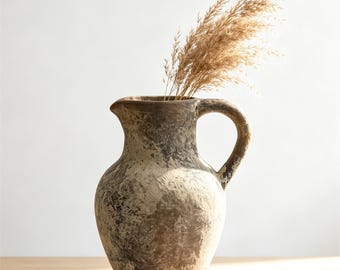 Wabi‑Sabi Ceramic Pitcher Vase,Rustic Ceramic Flower Vase,Vintage Jug with Handle,Cottagecore Floral Vase,Farmhouse Decor,Halloween Gifts