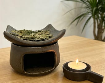 Ceramic Herbal Aromatherapy Burner,Ceramic Smudge Burner,Handmade Aroma Diffuser,Candle Warmer,Modern Meditation and Home Decor Gifts