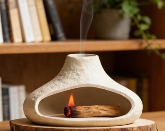 Wabi Sabi Ceramic Incense Burner,Handmade Textured Palo Santo Burner, Smudge Stick Burner,Minimalist Aromatherapy Holder,Zen Home Decor Gift