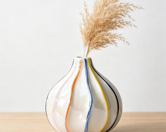 Colorful Striped Ceramic Vase,Minimalist Modern Textured Vase,Boho Home Decor,Table Centerpiece,Living Room Shelf Decor,Farmhouse Decor
