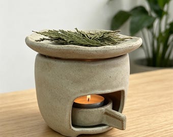 Ceramic Tea Leaf Aromatherapy Burner,Pottery Herb Burner,Ceramic Aromatherapy Diffuser,Ceramic Fragrance Burner,Modern Meditation Decor