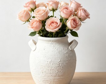 Wabi‑Sabi Ceramic Vase with Double Handles,Rustic Distressed Pot,Farmhouse Table Centerpiece,Cottagecore Flower Vase,Vintage Home Decor