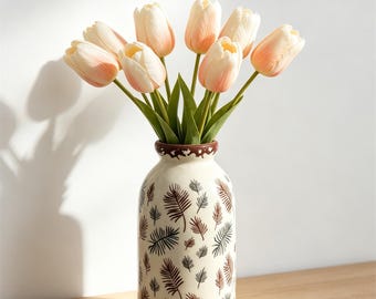 Vintage Ceramic Vase,Tropical Leaf Flower Vase,Minimalist Rustic Vase,Farmhouse Table Centerpiece,Natural Home Decor,Cottagecore Home Decor