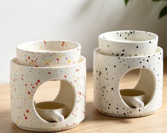 Speckled Ceramic Wax Melt Burner,Ceramic Oil Melter,Removable Burner Dish,Modern Home Fragrance Warmer,Essential Oil Aromatherapy Gifts