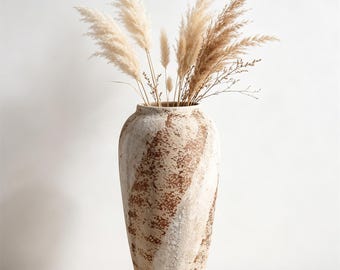 Wabi‑Sabi Ceramic Vase,Rustic Textured Pottery Vase,Neutral Beige Brown Vase,Farmhouse Boho Home Decor,Living Room Table Centerpiece