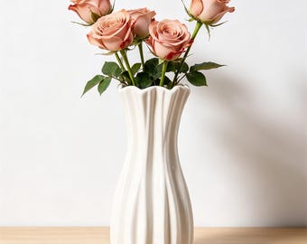 Elegant Ribbed Ceramic Vase,Minimalist Flower Vases for Home Decor,Neutral Home Accent,Modern Textured Flower Holders for Fresh Flowers