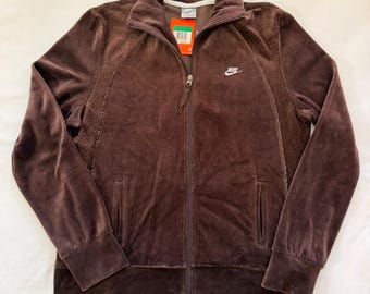 Vintage Y2K Nike Velour Track Jacket XL Brown Earth Tones Full Zip Style 245469