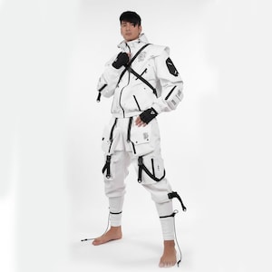 Cyberpunk Techwear Set Herr Vit Taktisk Outfit Futuristisk Streetwear Ninja Hoodie Jacka Byxor Harajuku Utility Kostym