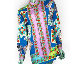 Einzigartiges Versus Langarmhemd von Gianni Versace aus den 1990er Jahren, 100 % Baumwolle, Größe M