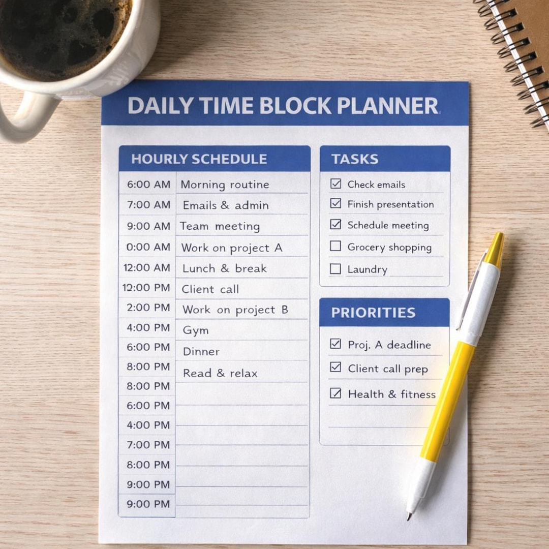 Daily Time Block Planner Printable | Hourly Schedule Worksheet ...