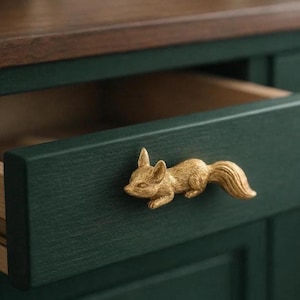 Creative Brass Fox Door Handle – Solid Brass Animal Cabinet Pull, Handcrafted Unique Home Décor, Perfect Housewarming Gift