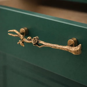 Creative Branch Brass Door Handle, Nature Inspired Cabinet Pull, Handmade Solid Brass Drawer Handle, Rustic Botanical Hardware for Home