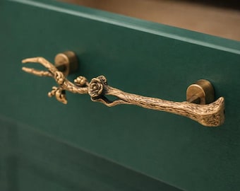 Creative Branch Brass Door Handle, Nature Inspired Cabinet Pull, Handmade Solid Brass Drawer Handle, Rustic Botanical Hardware for Home