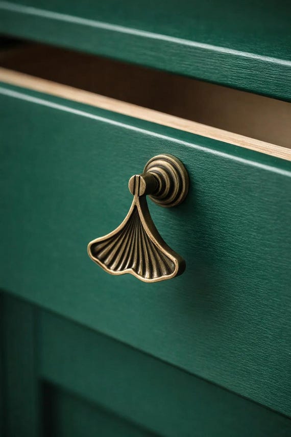 Golden Ginkgo Leaf Brass Cabinet Handle – Handcrafted Furniture Knob