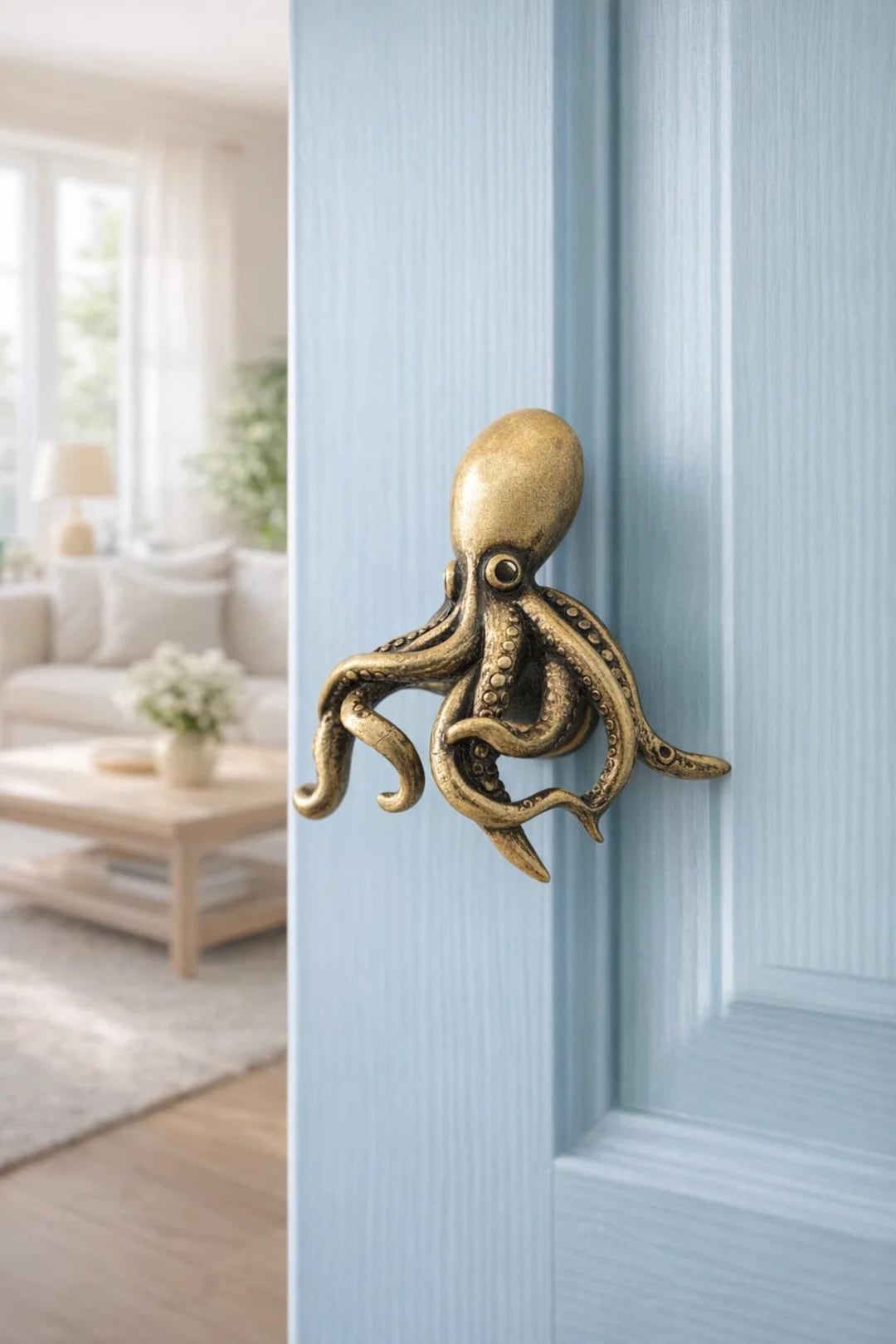 Ocean Handle Ocean Octopus Brass Door Handle, Handmade Cuttlefish Cabinet Pull ...