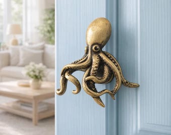 Ocean Octopus Brass Door Handle, Handmade Cuttlefish Cabinet Pull, Marine-Inspired Drawer & Furniture Knob, Nautical Luxury Decor