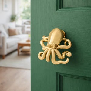 Octopus Brass Door Handles, Nautical Sea Life Cabinet Pulls, Handcrafted Squid Drawer Knob, Unique Home Décor, Ocean-Inspired Moving Gift