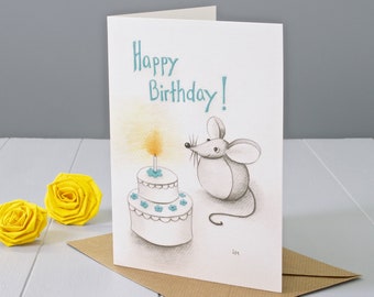 Happy Birthday Cake Mouse Greeting Card