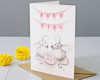 New Baby Girl Mouse Greeting Card