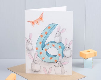 6th Birthday Bunny Greeting Card