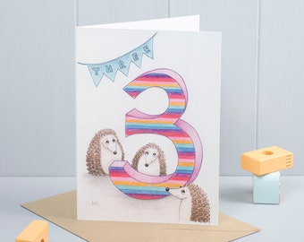 3rd Birthday Hedgehog Greeting Card