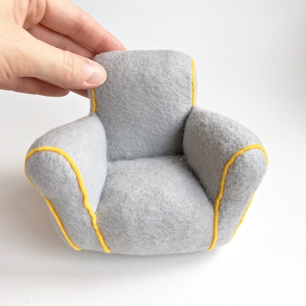 Downloadable miniature felt armchair sewing pattern