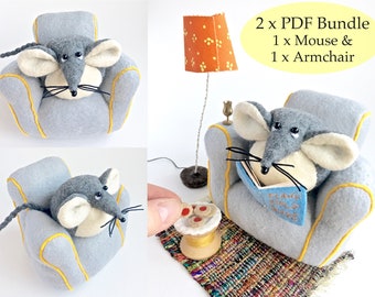 Miniature Felt Mouse and Armchair PDF Bundle Sewing Pattern