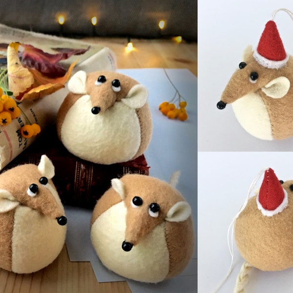 Felt Christmas harvest mouse hanging ornament PDF photo sewing tutorial