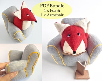 Miniature Felt Fox and Armchair PDF Bundle Sewing Pattern