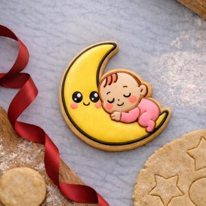 Arquivo STL para cortar biscoitos de bebê dormindo na lua, ideal para chá de bebê (Download instantâneo)