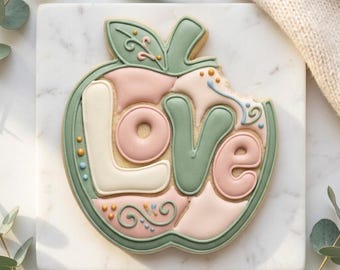 Bitten Apple with Love Cookie Cutter STL, Party 3D Print File