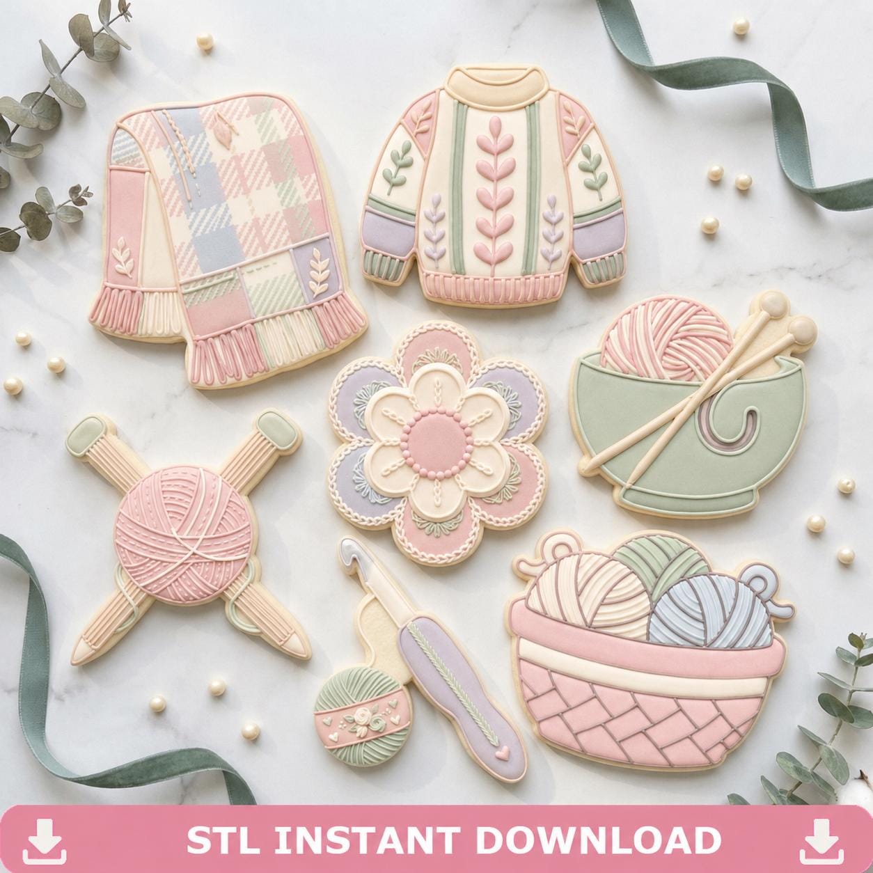 Listing photo: Knitting Crochet Cookie Cutter STL Bundle, Cozy Hobby 3D Print File Set (Digital Download)
