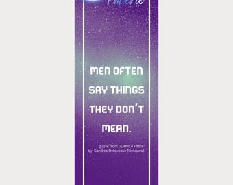 Literary Wisdom Celestial Bookmark, Digital Stationery, Purple Galaxy, Inspirational Feminist Quote, Unique Gift for Fiction Readers
