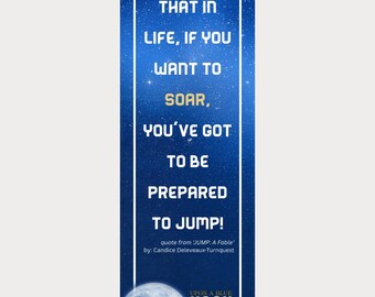 Prepared to Jump Inspirational Bookmark, Eagle Flight Quote, Blue Galaxy Stationery, Motivational Literary Gift for Her or Him