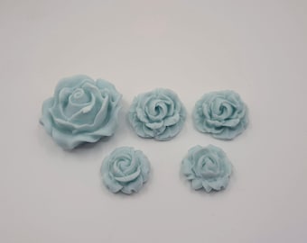 Eetbare lichtblauwe rozen set van 5 - Taarttoppers - Taartdecoratie - Suikerpasta