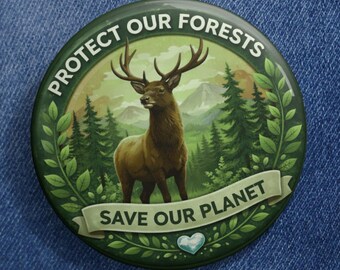 Protect Our Forests Save Our Planet Pin | Environmental Activist Button | Nature Conservation Elk Badge, Awareness Wildlife Forest Protector