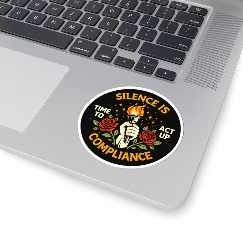 Silence Is Compliance Sticker | Activist Protest Decal | Political Awareness Torch & Roses Art | Social Justice Speak Up Movement Sticker image 4