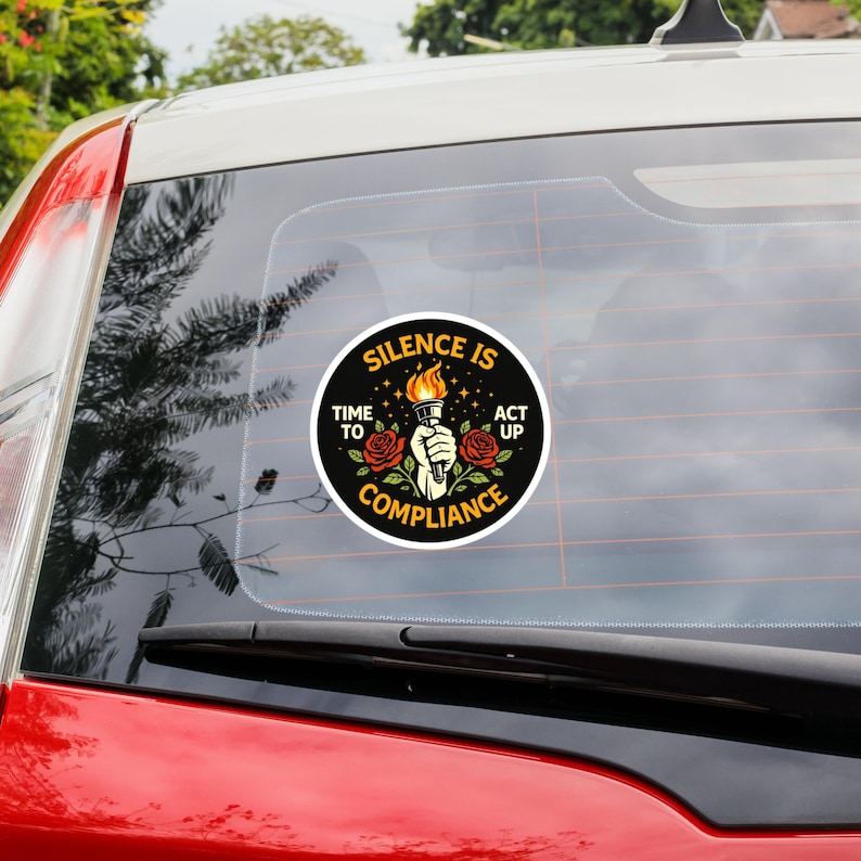 Silence Is Compliance Sticker | Activist Protest Decal | Political Awareness Torch & Roses Art | Social Justice Speak Up Movement Sticker image 1
