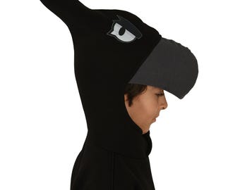 Felpa con cappuccio da corvo per bambini, costume da uccello nero