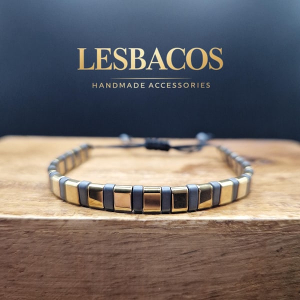 Pulsera de hematita ajustable – Pulsera minimalista de piedra hecha a mano – Joyería moderna para el día a día