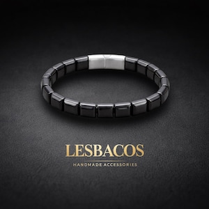 Bracelet artisanal en hématite naturelle – Câble en acier à double brin, bijou unisexe