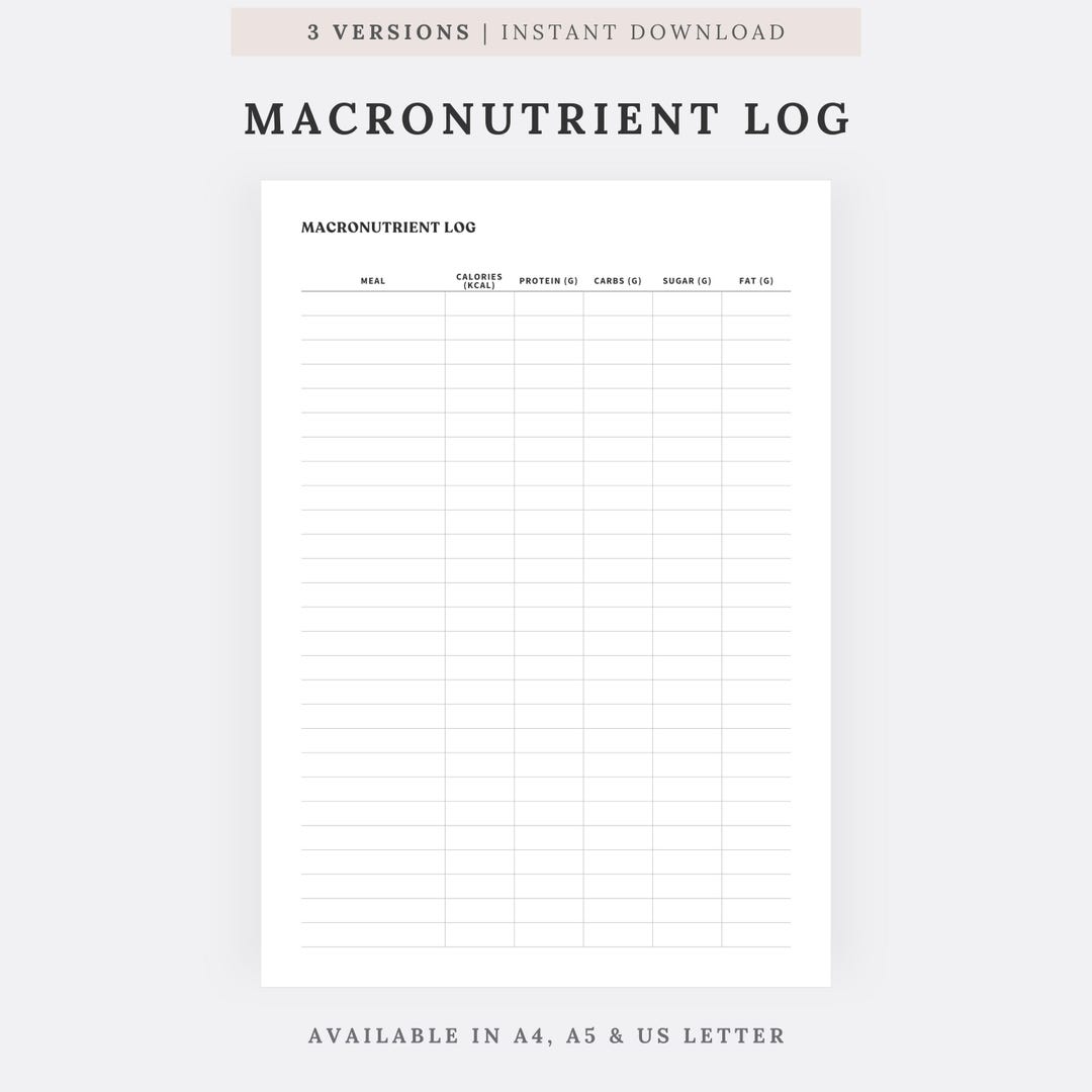 Macronutrient Log Printable PDF | Macro Tracker | Nutrition Log | Daily ...