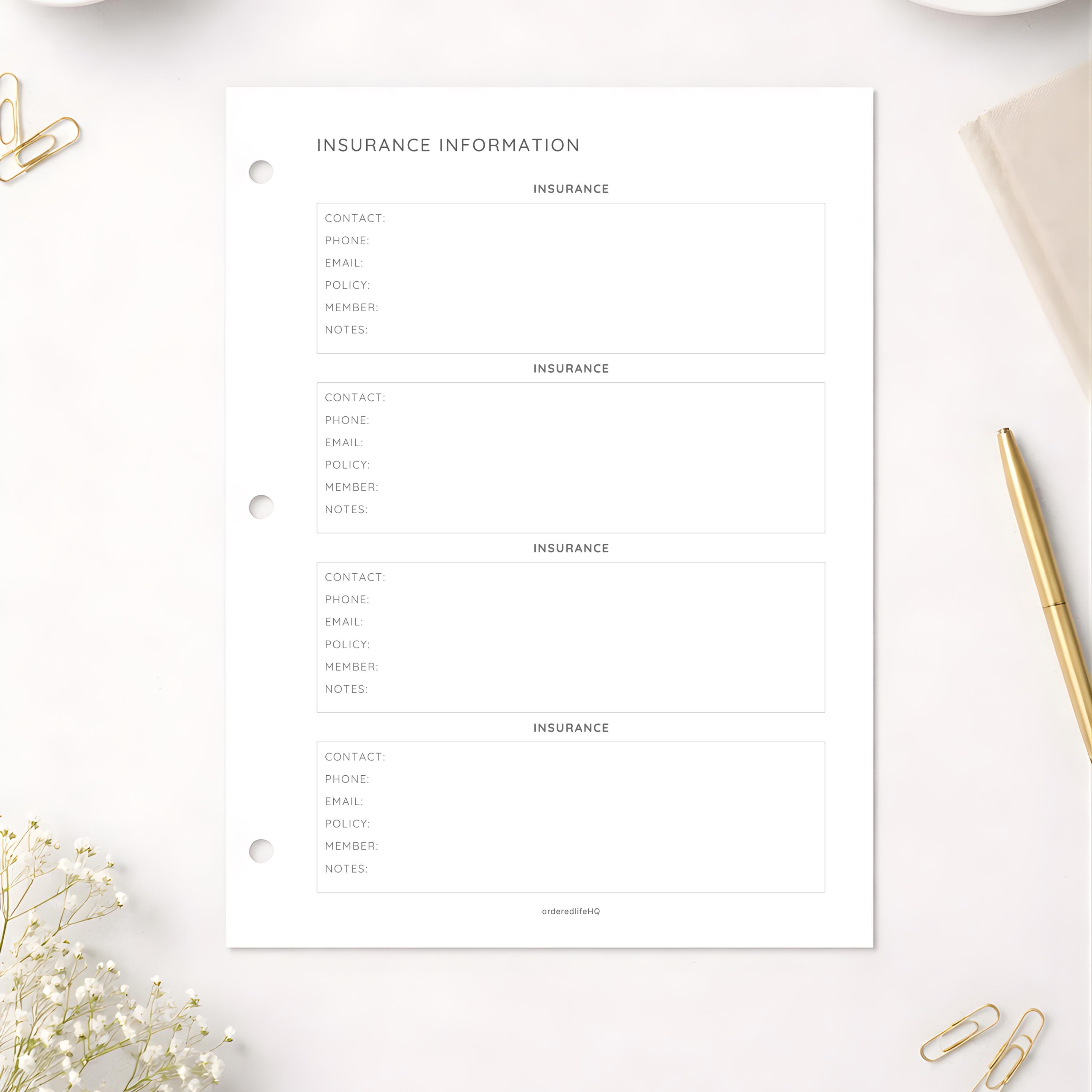 Policy Logs Insurance Buy Insurance Information Printable, Insurance Tracker, Policy Log ...