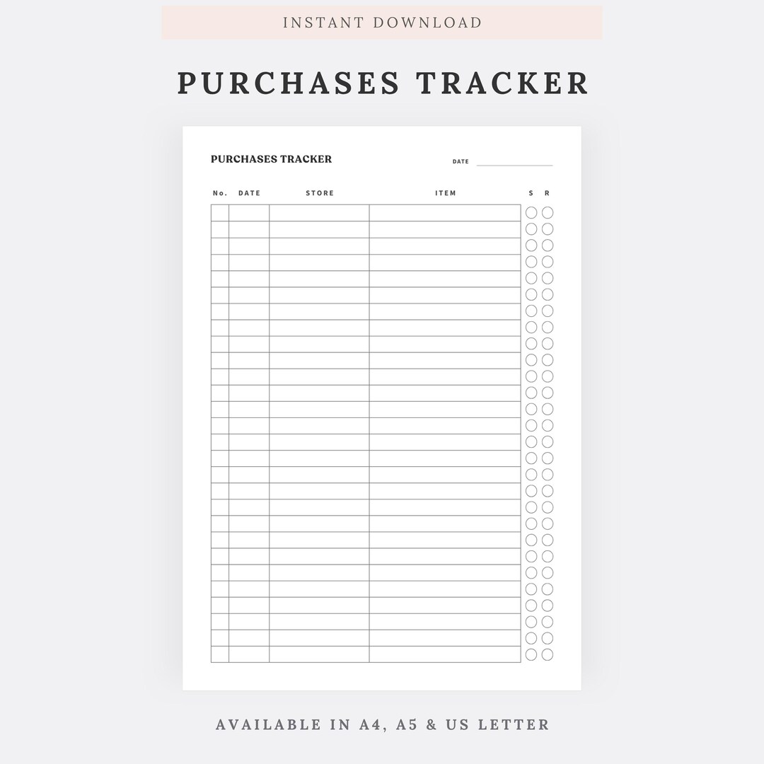 Purchase Tracker Form.pdf Purchases Tracker Printable PDF | Order Tracker | Shopping Log ...