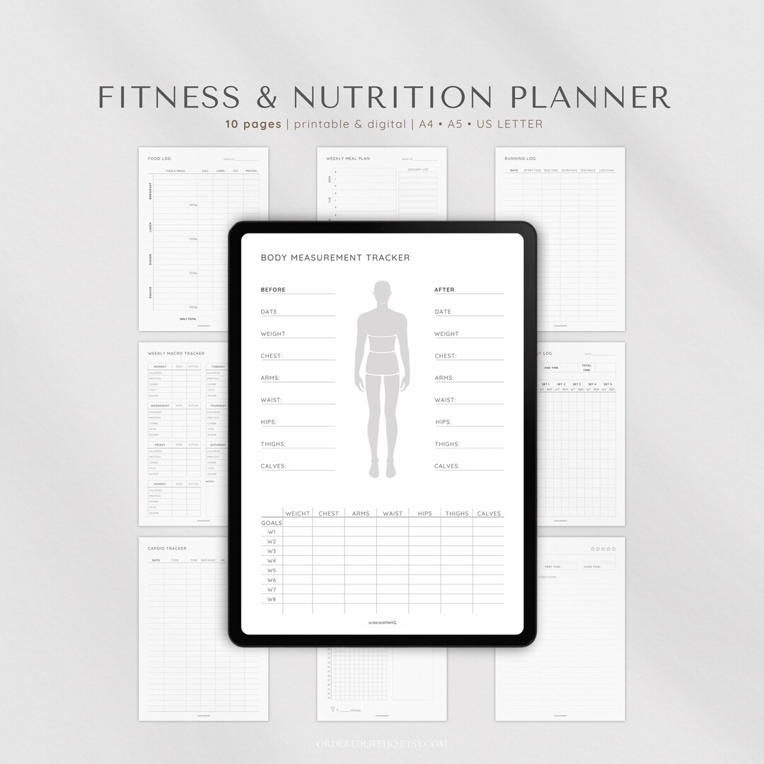 Fitness and Nutrition Planner Printable, Workout Log, Meal Planner ...