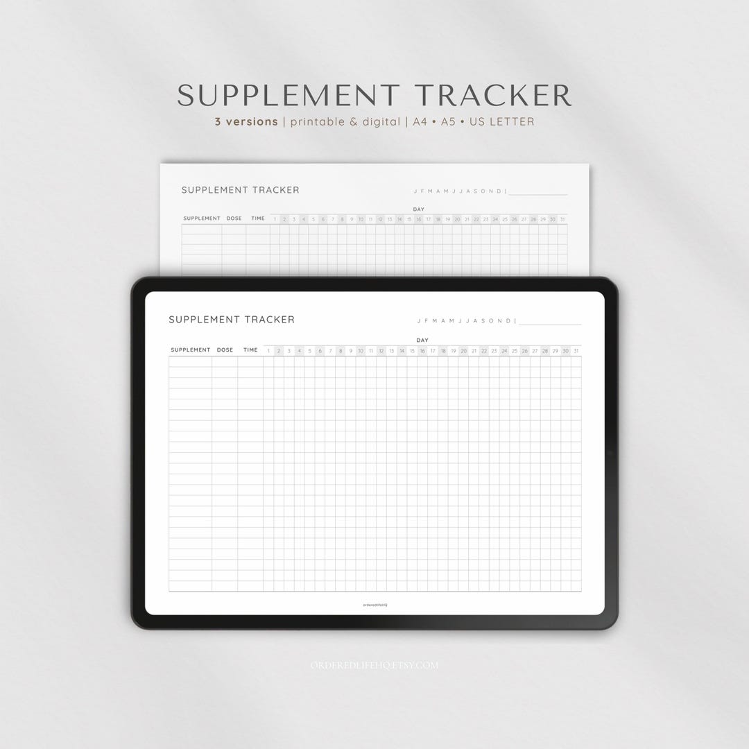 Supplement Stack Log Supplement Tracker Printable, Monthly Supplement Log, Vitamin Tracker ...