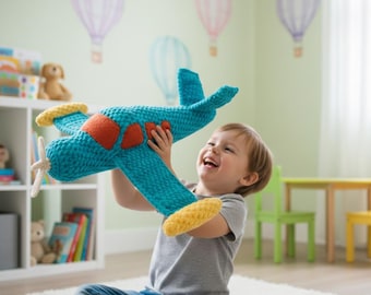 Patrón de crochet para amigurumi de avión, avión de peluche con cola en V (patrón PDF)