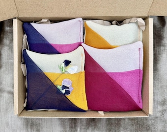 Natural-Dyed Lavender Sachet Gift Box- Marigold, Cochineal and Logwood- Personalized Typewriter Note - Botanical Keepsake