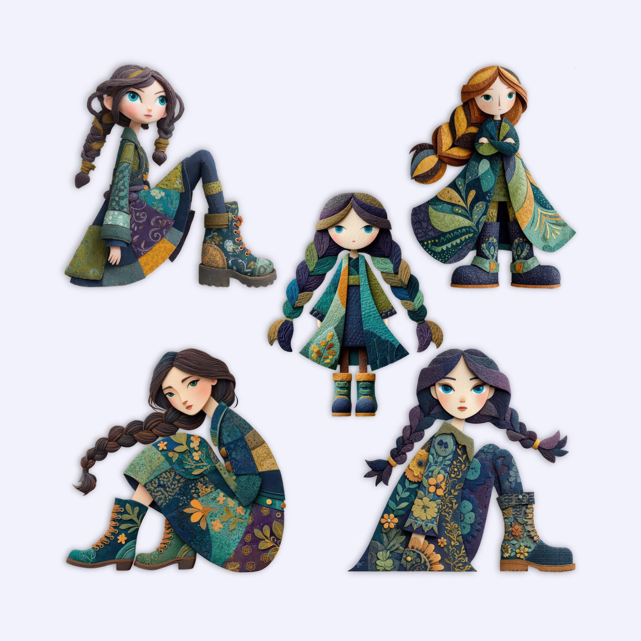 Botanical Boho Women Clipart Set, Paper Doll Dress Characters, Boho ...
