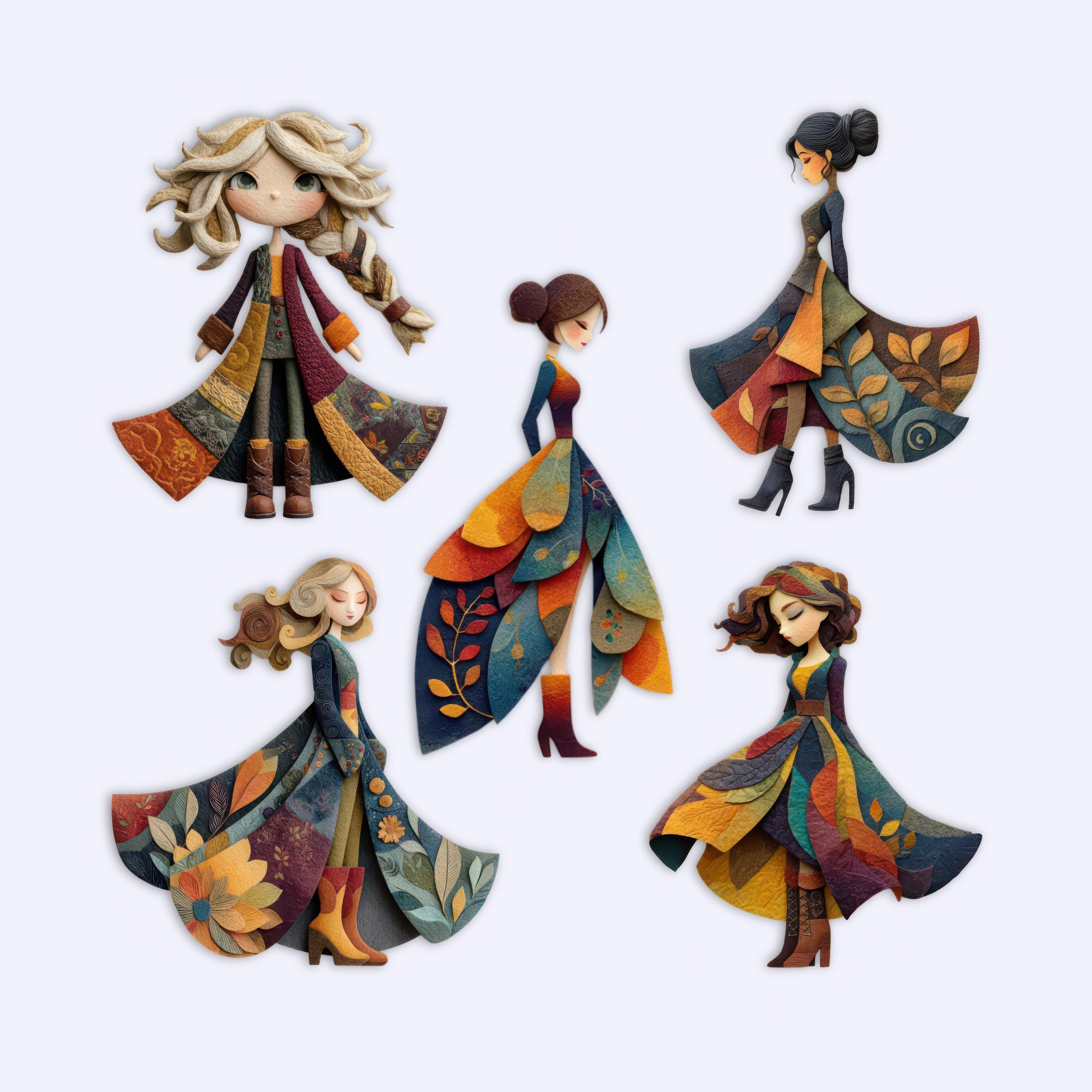 Botanical Boho Women Clipart Set, Paper Doll Dress Characters, Boho ...